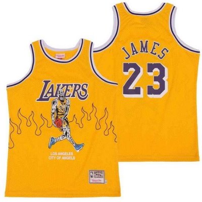 Men Los Angeles Lakers 23 LeBron James yellow skeleton Stitched Jerseys