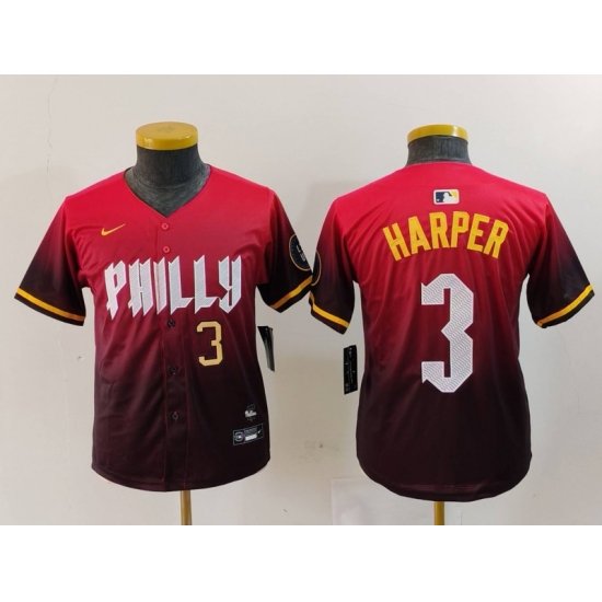 Youth Philadelphia Phillies 3 Bryce Harper Red 2024 City Connect Limited Stitched Baseball Jersey 7