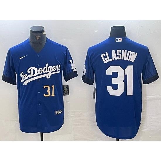 Men Los Angeles Dodgers 31 Tyler GlasnoW Blue City Connect Cool Base Stitched Baseball Jersey 6