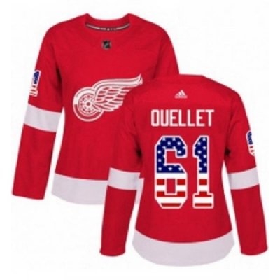 Womens Adidas Detroit Red Wings 61 Xavier Ouellet Authentic Red USA Flag Fashion NHL Jersey