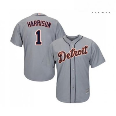 Mens Detroit Tigers 1 Josh Harrison Replica Grey Road Cool Base Baseball Jersey