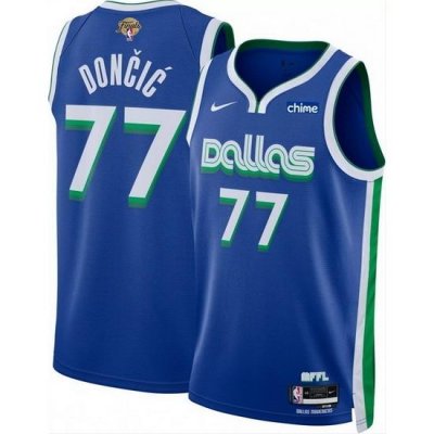 Men Dallas Mavericks 77 Luka Doncic Blue 2024 Finals City Edition Stitched Basketball Jersey