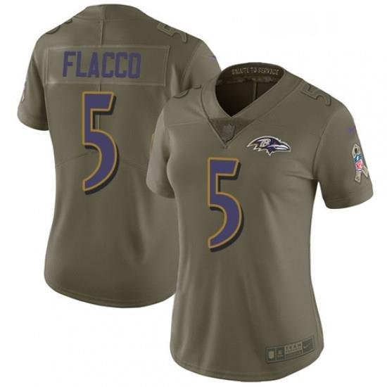 Womens Nike Baltimore Ravens 5 Joe Flacco Limited Olive 2017 Salute to Service NFL Jersey