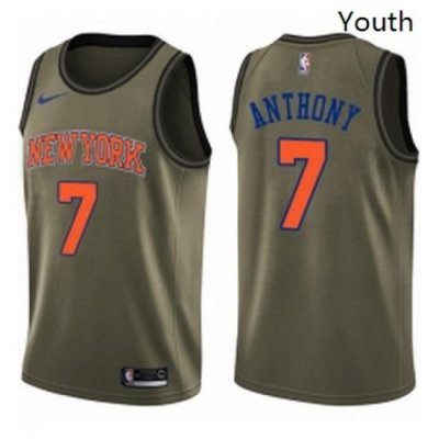 Youth Nike New York Knicks 7 Carmelo Anthony Swingman Green Salute to Service NBA Jersey