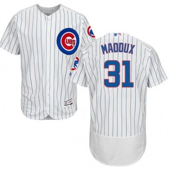 Mens Majestic Chicago Cubs 31 Greg Maddux White Home Flex Base Authentic Collection MLB Jersey