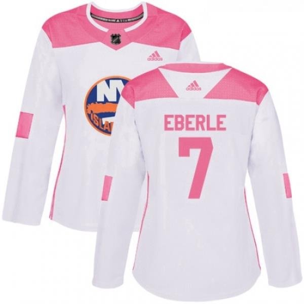 Womens Adidas New York Islanders 7 Jordan Eberle Authentic WhitePink Fashion NHL Jersey