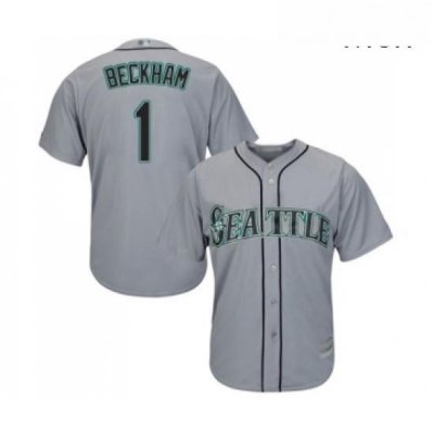 Mens Seattle Mariners 1 Tim Beckham Replica Grey Road Cool Base Baseball Jersey