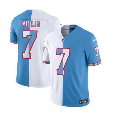 Men Tennessee Titans 7 Malik Willis White Blue 2023 F U S E  Split Vapor Limited Throwback Stitched Football Jersey