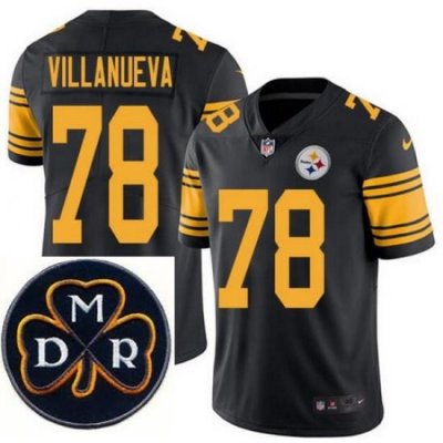 Men's Nike Pittsburgh Steelers #78 Alejandro Villanueva Elite Black Rush NFL MDR Dan Rooney Patch Jersey