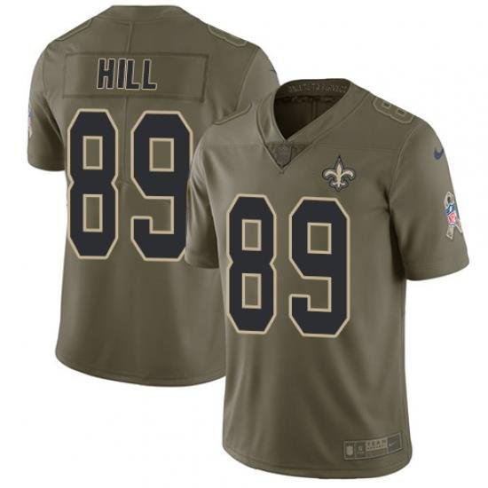 Youth Nike Saints #89 Josh Hill Olive Stitched NFL Limited 2017 Salute to Service Jersey