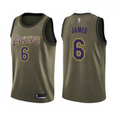 Youth Los Angeles Lakers 6 LeBron James Swingman Green Salute to Service Basketball Jersey