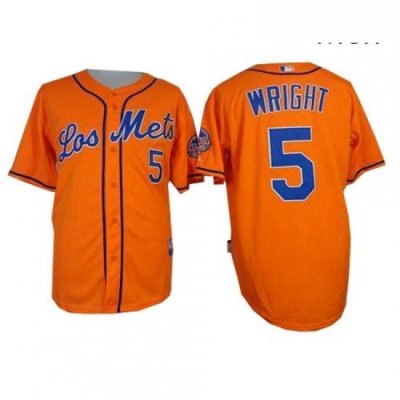 Mens Majestic New York Mets 5 David Wright Authentic Orange Los Mets Cool Base MLB Jersey