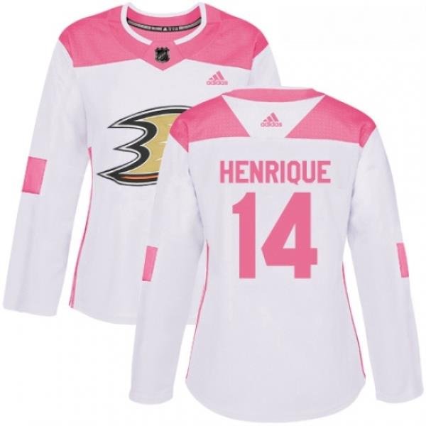 Womens Adidas Anaheim Ducks 14 Adam Henrique Authentic White Pink Fashion NHL Jersey