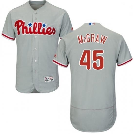 Mens Majestic Philadelphia Phillies 45 Tug McGraw Grey Road Flex Base Authentic Collection MLB Jersey