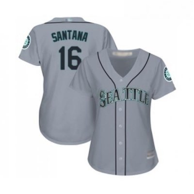 Womens Seattle Mariners 16 Domingo Santana Replica Grey Road Cool Base Baseball Jersey