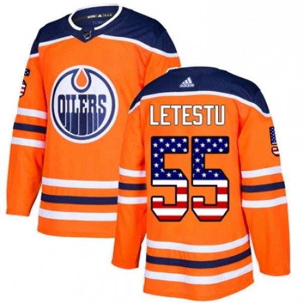 Mens Adidas Edmonton Oilers 55 Mark Letestu Authentic Orange USA Flag Fashion NHL Jersey