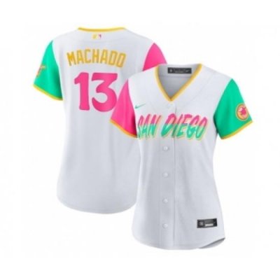 Women's San Diego Padres #13 Manny Machado White 2022 City Connect Cool Base Stitched Baseball Jersey