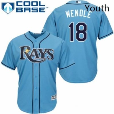 Youth Majestic Tampa Bay Rays 18 Joey Wendle Authentic Light Blue Alternate 2 Cool Base MLB Jersey