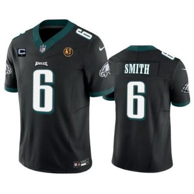 Men Philadelphia Eagles 6 DeVonta Smith Black 2023 F U S E  With 1 Star C Patch And John Madden Patch Vapor Limited Stitched Football Jersey