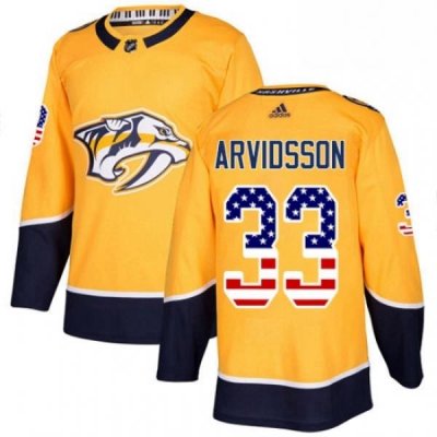 Mens Adidas Nashville Predators 33 Viktor Arvidsson Authentic Gold USA Flag Fashion NHL Jersey