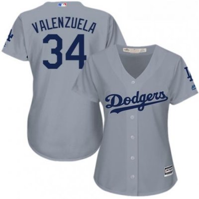 Womens Majestic Los Angeles Dodgers 34 Fernando Valenzuela Replica Grey Road Cool Base MLB Jersey