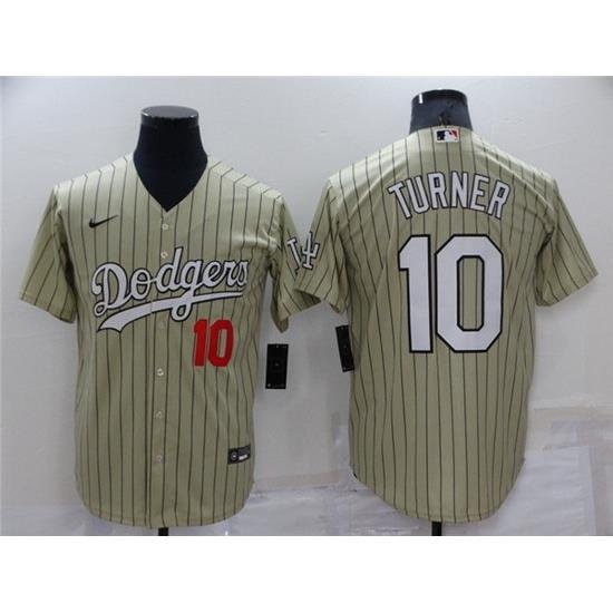 Men Los Angeles Dodgers 10 Justin Turner Cream ThroWback Stitched Baseball Jerseys