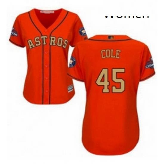 Womens Majestic Houston Astros 45 Gerrit Cole Authentic Orange Alternate 2018 Gold Program Cool Base MLB Jersey