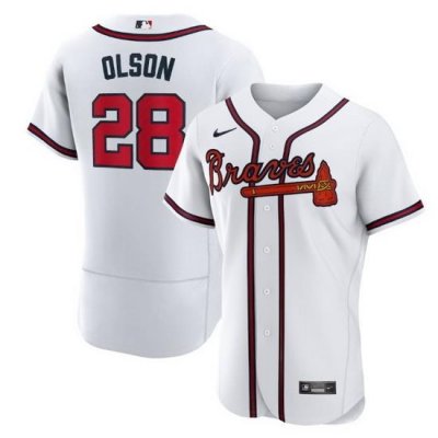 Men Atlanta Braves 28 Matt Olson White Flex Base Stitched Baseball jersey