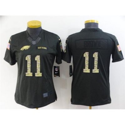 Women Philadelphia Eagles 11 A  J  Brown Black Salute To Service Stitched Football Jersey