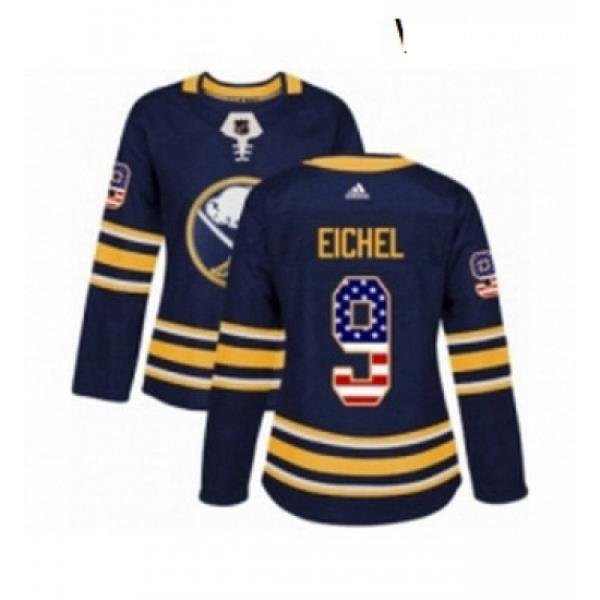 Womens Adidas Buffalo Sabres 9 Jack Eichel Authentic Navy Blue USA Flag Fashion NHL Jersey