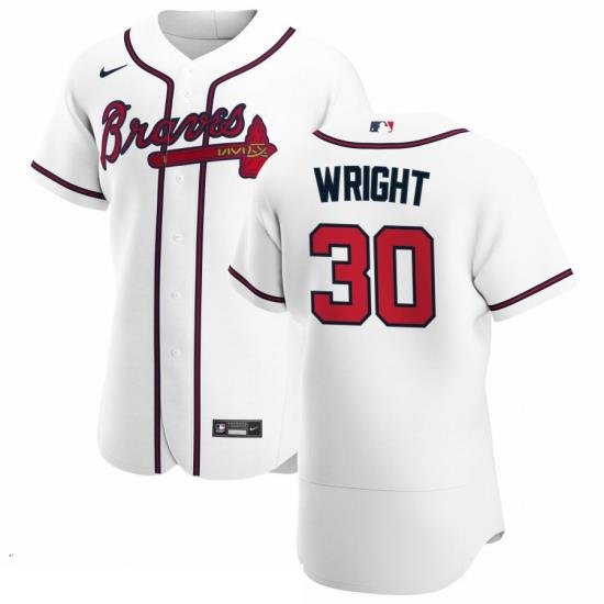 Men Atlanta Braves 30 Kyle Wright Men Nike White Home 2020 Flex Base Player MLB Jersey