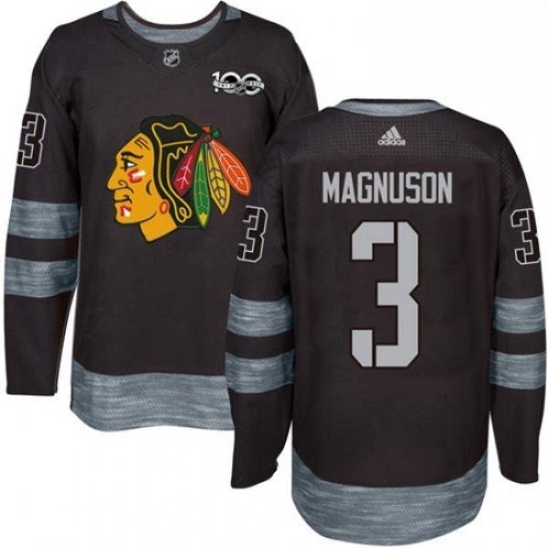 Mens Adidas Chicago Blackhawks 3 Keith Magnuson Authentic Black 1917 2017 100th Anniversary NHL Jersey