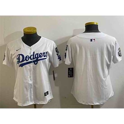 Women Los Angeles Dodgers Blank White 2024 World Series With Fernando Memorial Patch Home Limited Stitched Baseball Jersey