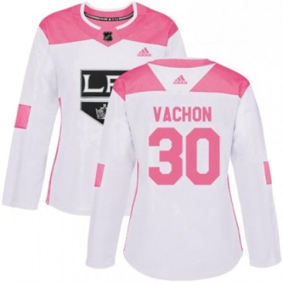 Womens Adidas Los Angeles Kings 30 Rogie Vachon Authentic WhitePink Fashion NHL Jersey