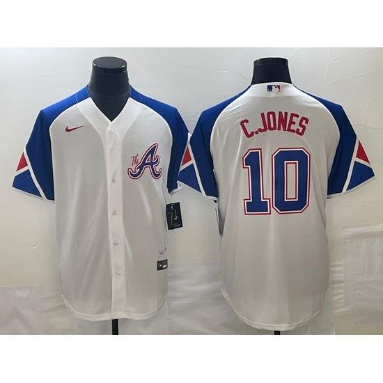 Men's Atlanta Braves #10 Chipper Jones White 2023 City Connect Cool Base Stitched Jersey