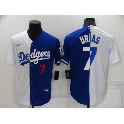 Men Los Angeles Dodgers 7 Julio Urias White Blue Split Cool Base Stitched Baseball Jersey