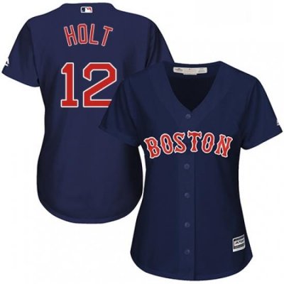 Womens Majestic Boston Red Sox 12 Brock Holt Authentic Navy Blue Alternate Road MLB Jersey