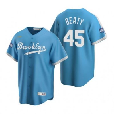 Men Brooklyn Los Angeles Dodgers 45 Matt Beaty Light Blue 2020 World Series Champions CooperstoWn Collection Jersey