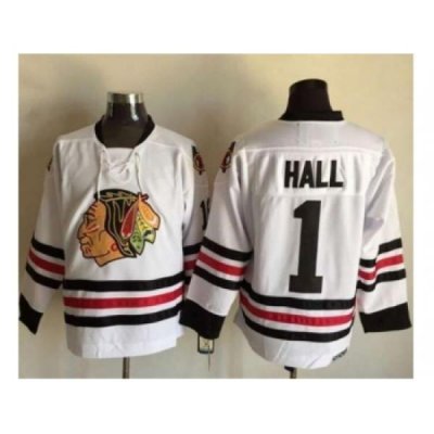 Chicago Blackhawks #1 Glenn Hall White CCM Throwback Stitched NHL Jersey