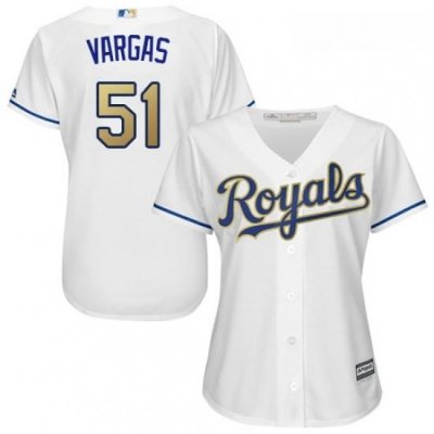 Womens Majestic Kansas City Royals 51 Jason Vargas Authentic White Home Cool Base MLB Jersey