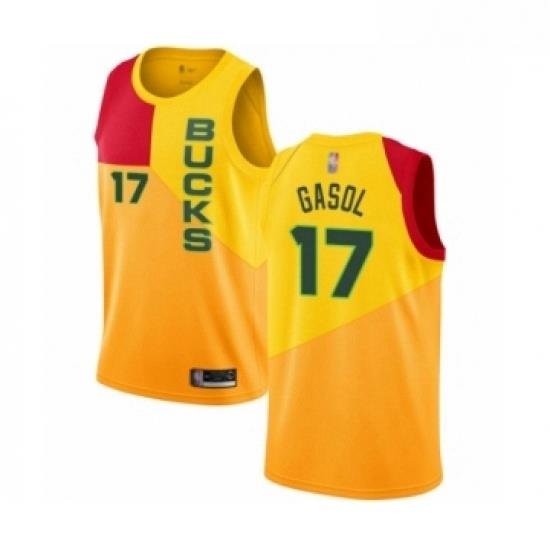 Womens Milwaukee Bucks 17 Pau Gasol Swingman Yellow Basketball Jersey City Edition