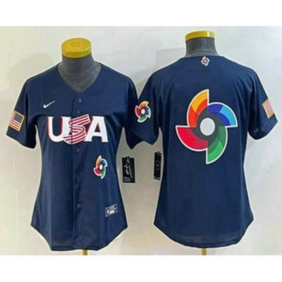 Women's USA Baseball 2023 Navy Big Logo With Patch World Classic Stitched Jersey