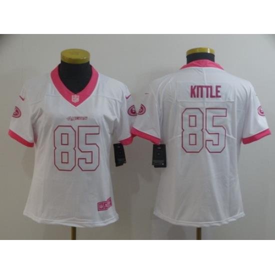 Women Nike 49ers 85 George Kittle White Pink Rush Limited Jersey