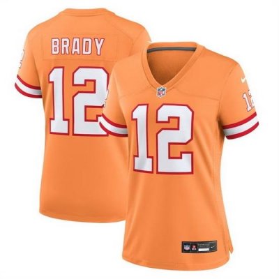 Women Tampa Bay Buccanee 12 Tom Brady Orange Throwback Limited Stitched Jersey  Run Small