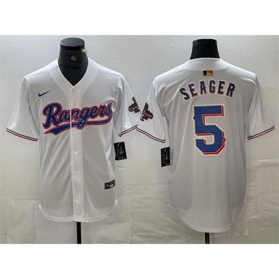 Men Texas Rangers 5 Corey Seager White Gold Cool Base Stitched Baseball Jersey