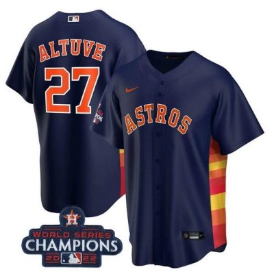 Men Houston Astros 27 Jose Altuve Navy 2022 World Series Champions Stitched Baseball Jersey