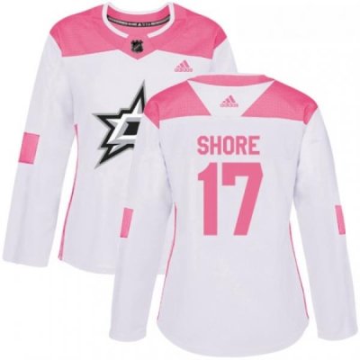 Womens Adidas Dallas Stars 17 Devin Shore Authentic WhitePink Fashion NHL Jersey