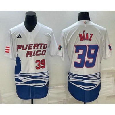 Men's Puerto Rico Baseball #39 EdWin Diaz Number 2023 White World Baseball Classic Stitched Jerseys