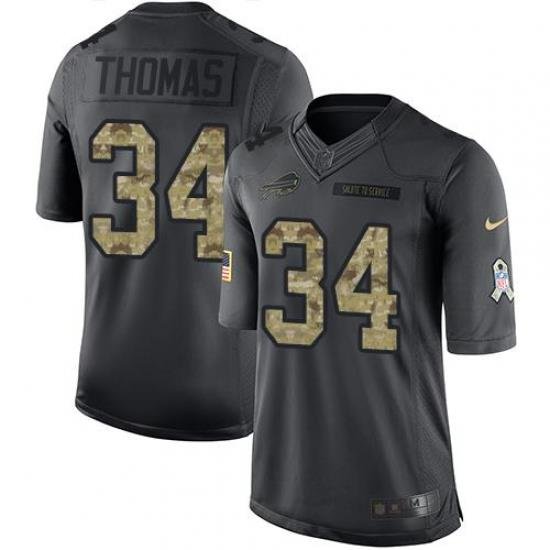 Nike Bills #34 Thurman Thomas Black Mens Stitched NFL Limited 2016 Salute To Service Jersey