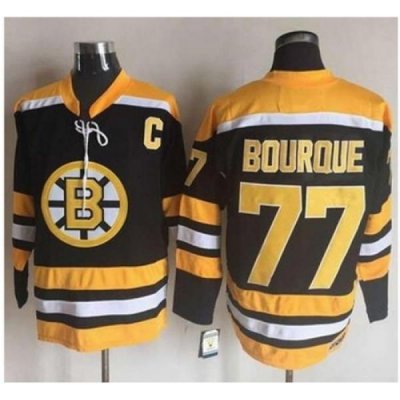 Bruins #77 Ray Bourque BlackYellow CCM Throwback New Stitched NHL Jersey